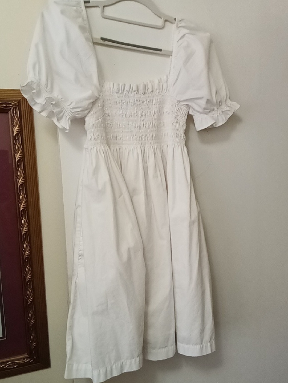 ABERCROMBIE & FITCH White Puff Sleeve Smocked Bodice Dress